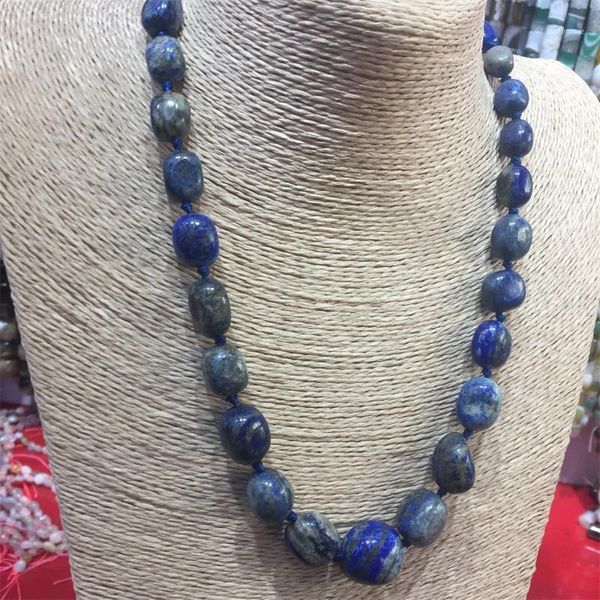 

genuine afghanistan lapis lazuli necklace nugget natural stone healing power good luck necklace rope chain jewelry for woman1, Silver