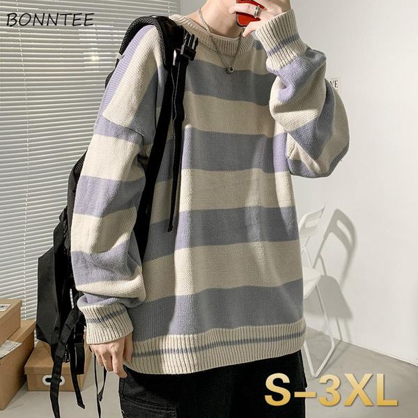 

men sweaters striped vintage pullovers couples plus-size 3xl causal harajuku all-match simple street-wear knitted korean jumper, White;black