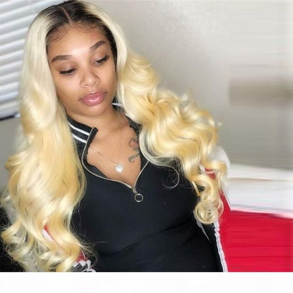 

full lace human hair wigs ombre blonde 613 wet and wavy peruvian virgin remy glueless human blonde hair lace front wig pre plucked, Black;brown