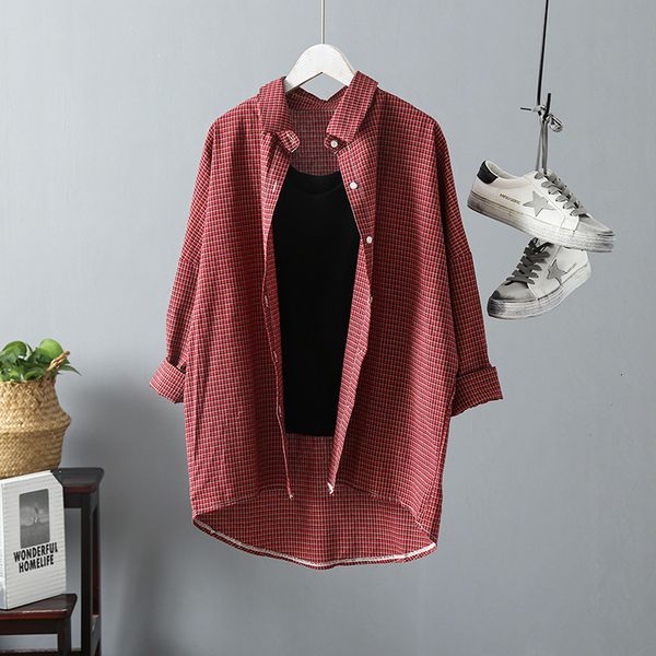 

2021 new vintage cotton womens and blouses boho women plaid shirts blusas roupa feminina clothes s9o4, White