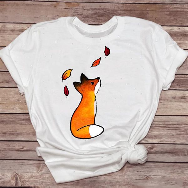 

women t shirts fox animal printing cute short sleeve fashion 90s ladies print graphic t lady shirt female tee shirt, White