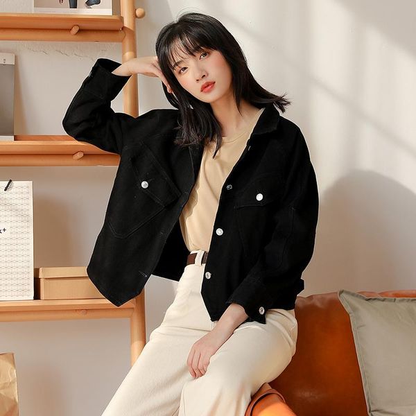 

women's jackets 2021 black denim coat for girls short cut spring autumn design four colors women outfit, Black;brown