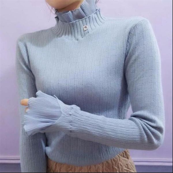 

ruffled collar autumn winter women pullovers sweater knitted elasticity casual jumper fashion slim winter warm female sweaters, White;black