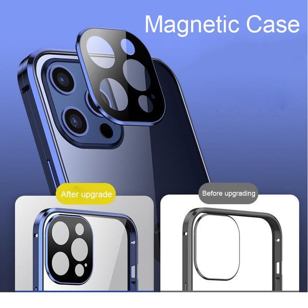 

360 magnetic adsorption metal case for iphone 12 mini 12 11 pro xr x xs max double sided glass cover cam jllztx