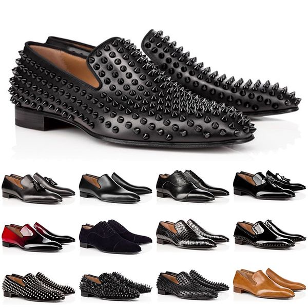 

r red bottom loafers shoes for men matte patent leather suede rivets fashion loafer business wedding party dress shoe