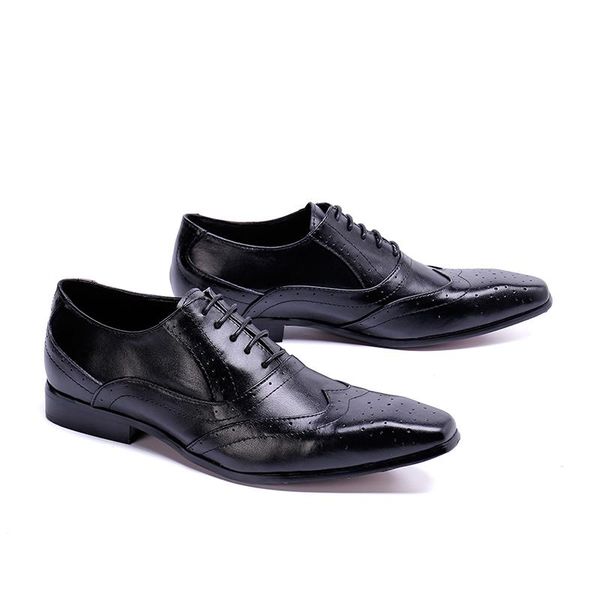 

b men square toe bullock carved formal shoes selling lace-up oxford genuine leather party business shoes, Black