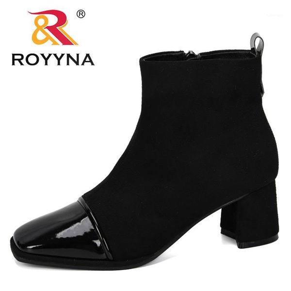 

royyna 2020 new designer fashion style womens ankle boots flock shoes for autumn high heel square toe working shoes feminimo1, Black