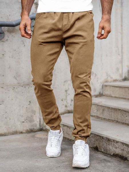 

men solid slant pocket tapered pants e8jc#, Black