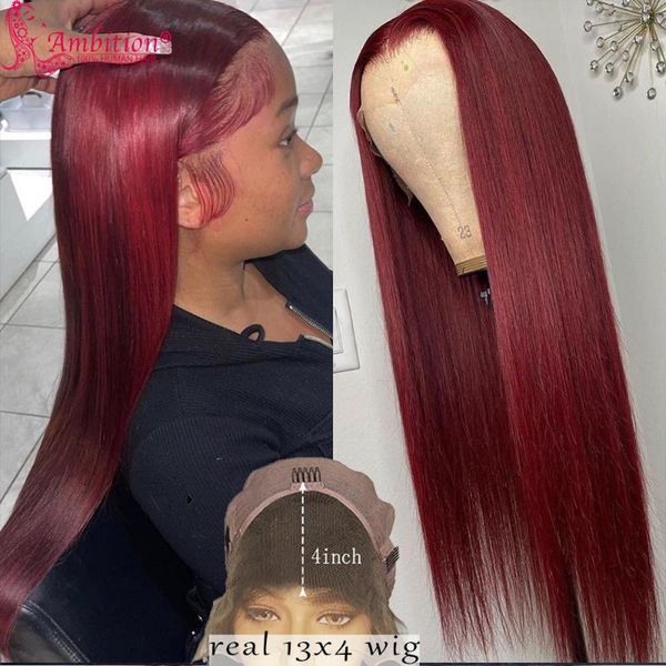 

lace wigs #99j preuvian remy human hair pre plucked 13x4 front straight 180% density dark wine bleached knots, Black;brown