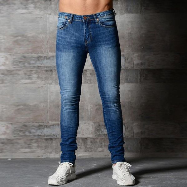 

men's jeans skinny men black classic hip hop stretch slim fit fashion biker 2021 style tight, Blue