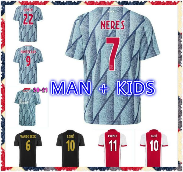 

20 21 ajax home away black soccer jersey 2020 2021 tadic ziyech van de beek ziyec huntelaar promes red blue football shirt uniform set s-4xl, Black;yellow