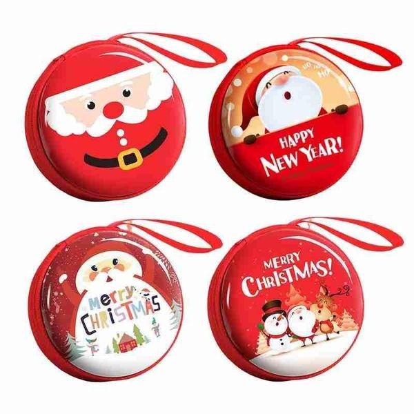 

cute christmas coin purse cartoon kids girls wallet box christmas organizer pocket gift pendant claus small earphone coin purse, White