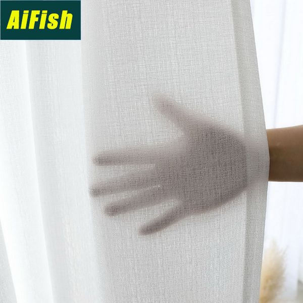 

solid color thickened cotton linen yarn curtain translucent white / gray window screen curtain decorate bedroom balcony m047-3