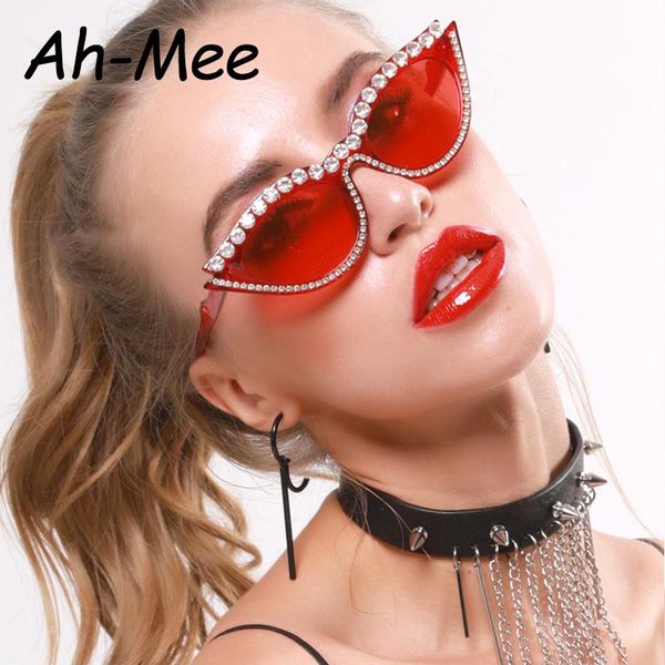 

sunglasses samll trendy diamond cat eye women designer crystal cateye frame rhinestone eyewear uv400 oculos, White;black