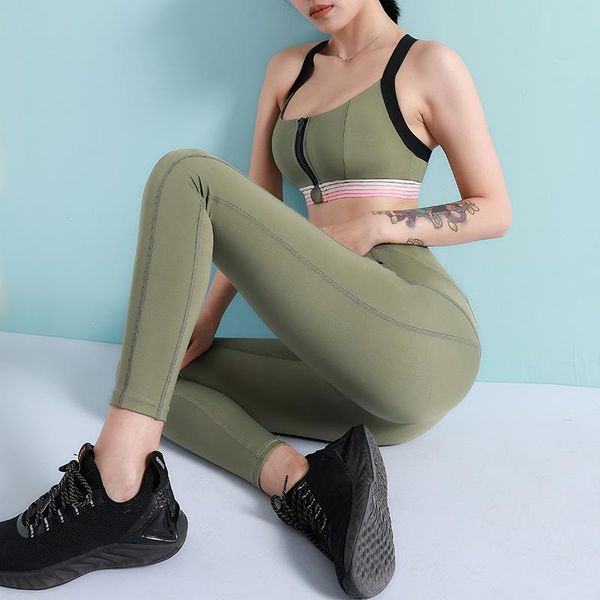 

yoga outfits zipper sports bra leggings set for gym athletic wear women workout clothes fitness suit sport outfit female sportswear, White;red