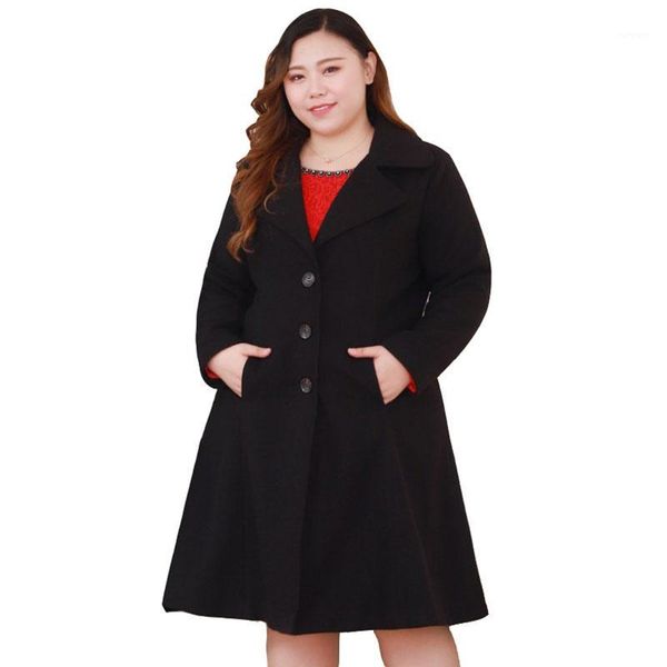 

plus size 4xl-10xl woolen coat women medium long autumn winter woolen coats korean fat mm windbreaker jacket overcoat1, Black