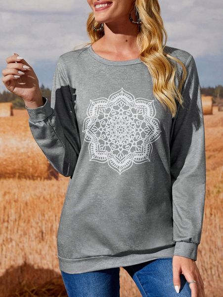 

emery rose mandala print round neck pullover c38y#, White;black