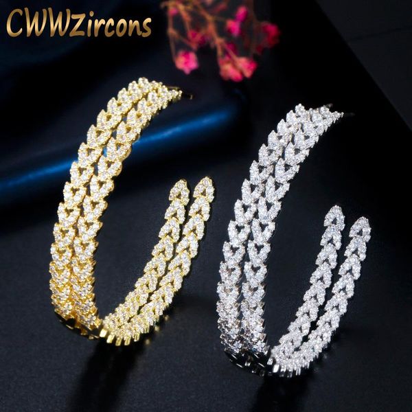 

cwwzircons half round mirco pave white cubic zirconia large wedding party hoop earrings for women african gold jewelry cz745, Golden;silver