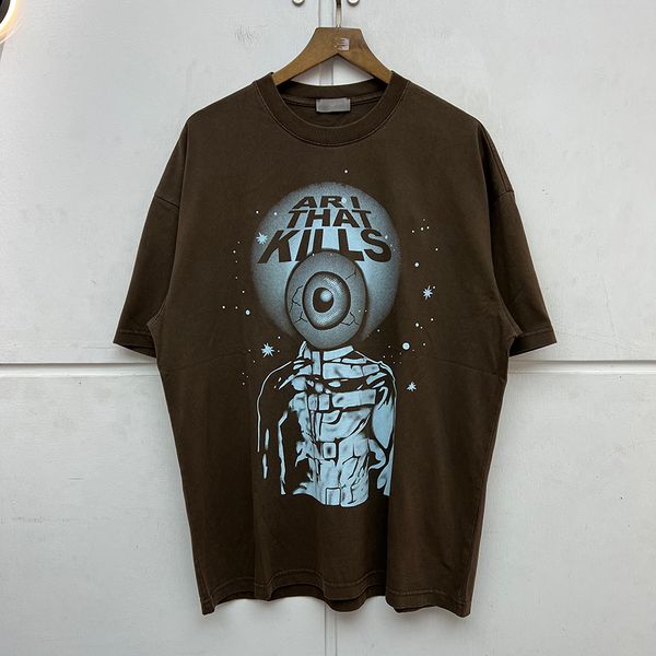 

wash t shirt men women hip hop eye print tee oversize vintage short sleeve real pics, White;black