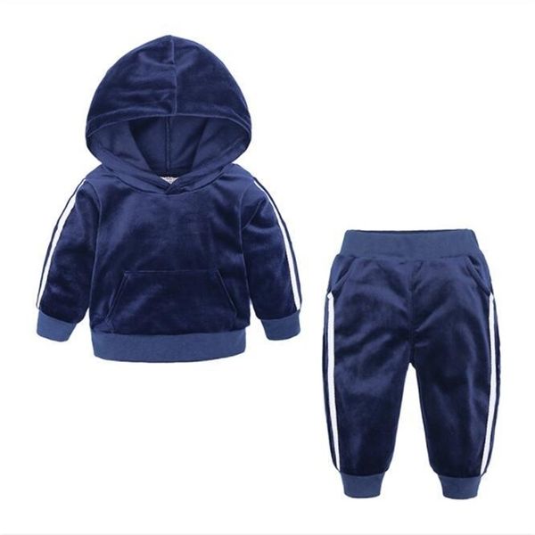 

new children winter cotton clothing set casual long sleeve coat pant suits kids velvet clothes sets thicken boys girls clothing 201127, White