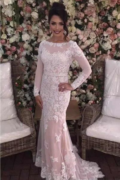 

mermaid long sleeve lace muslim african wedding dresses vestido de novia vintage beach wedding dress bridal gowns, White