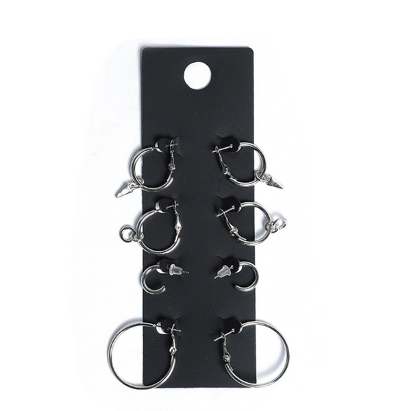 

personality allergy resistant rock exaggerated earring 4 piece stud set earring combination chic cool women metal ear jewelry, Silver