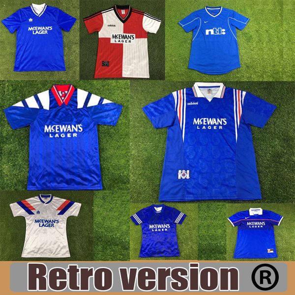 

87 90 92 94 96 97 99 01 glasgow rangers retro soccer jerseys blue away white gascoigne laudrup soccer shirts mccoist football kits uniforms, Black;yellow