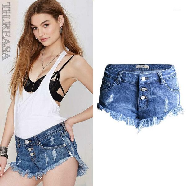 

new spring and summer women short jeans wear hole irregular cat fringe denim low waisted pants shorts pants1, Blue