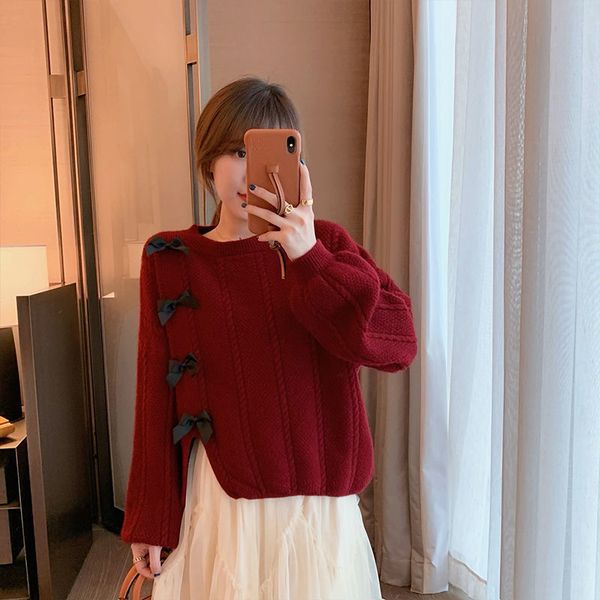 

2021 new womens fashion short long sleeve bowknot sweaters pullovers 4c3t, White;black