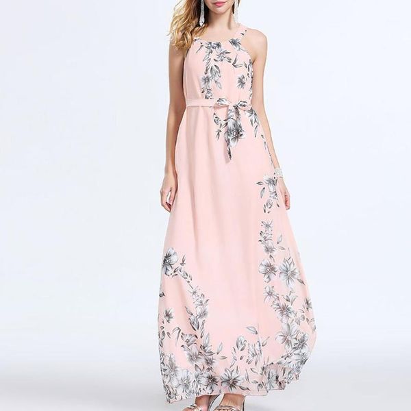 

plus size women summer bohemia floral print sleeveless beach long maxi dress elegant casual dresses for summer party 20201, Black;gray
