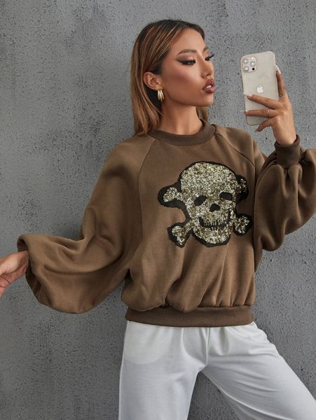 

sequins skeleton raglan sleeve sweatshirt e7h7#, White;black