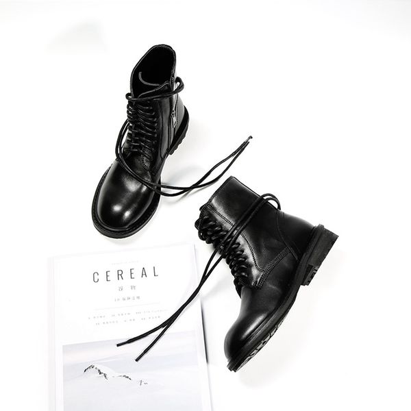 

mordoan genuine cow leather martin women's short british style knight women thick heel flat ankle boots c1011, Black;white