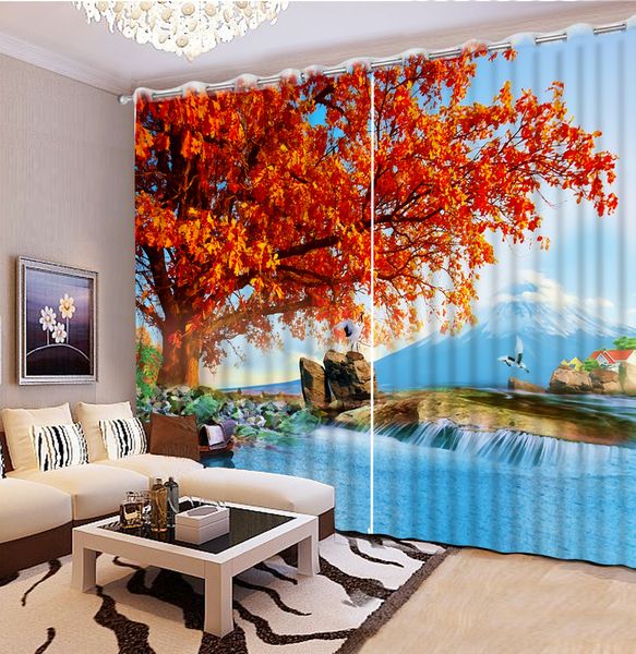 

customize white curtains for living room p maple landscape 3d stereoscopic pattern blackout curtain