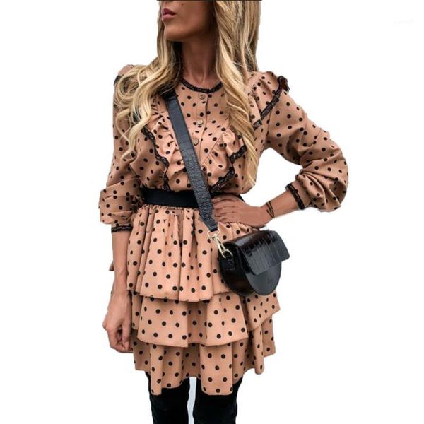 

cascading ruffle polka dot dress women autumn casual long sleeve a line dresses lace patchwork female mini party vestidos q301, Black;gray