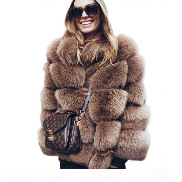 

2018 new arrival winter thick black coat women faux fur coat women stand collar long sleeve faux fur jacket outerwear pc312