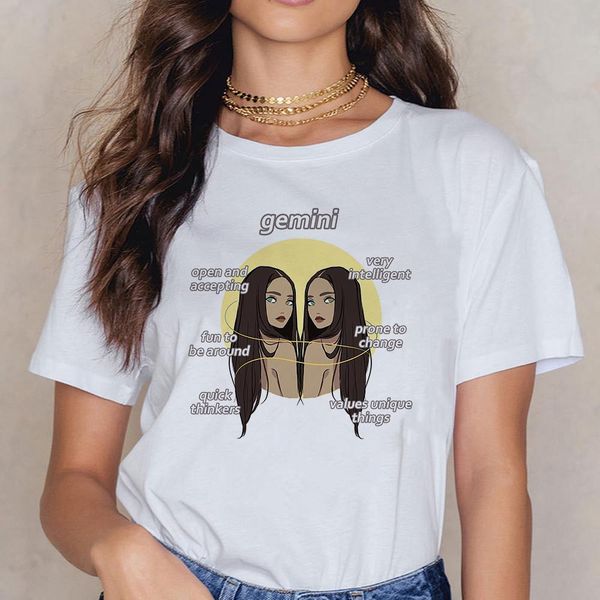 

new t shirt women constellations sagittarius tshirt ulzzang spring summer loose show thin ropa mujer round collar t-shirts bbykuq, White