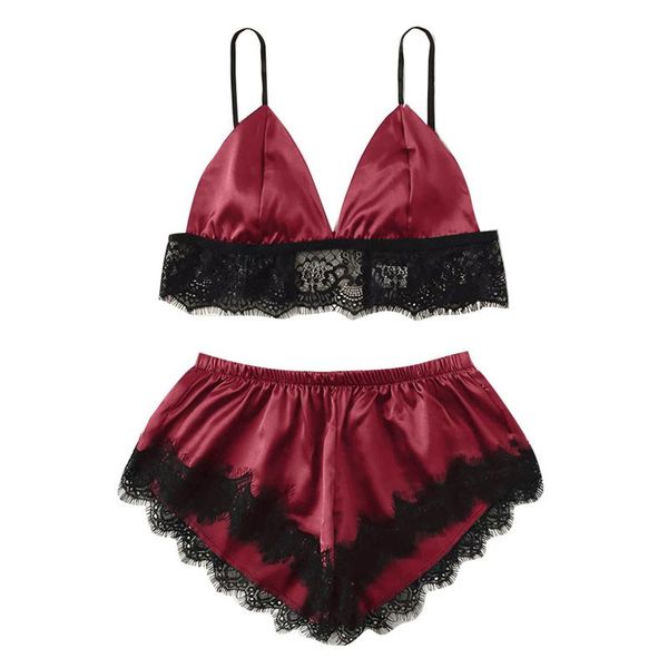 

bras sets women lingerie set lace trim bra and panty pajama for ladies, Red;black