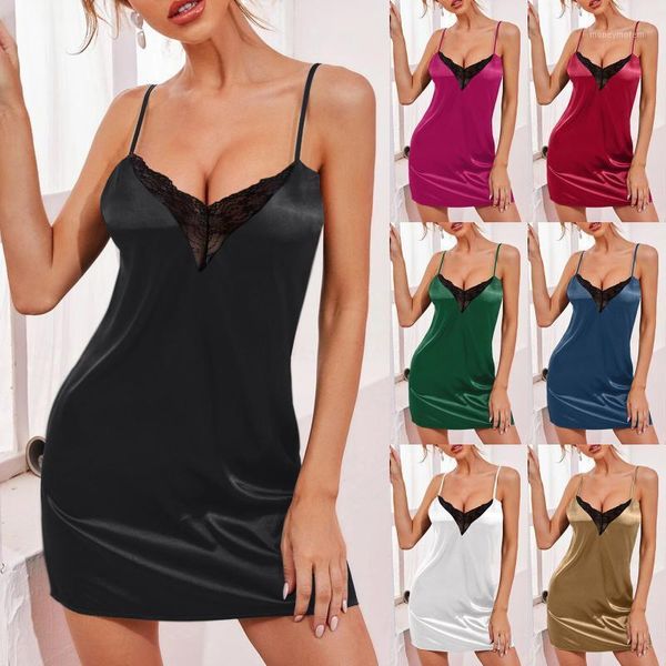 

women's sleepwear pyjamas pour femmes ladies fashion lingerie satin comfortable nightwear underwear nightgown pizama dla kobiet1, Black;red