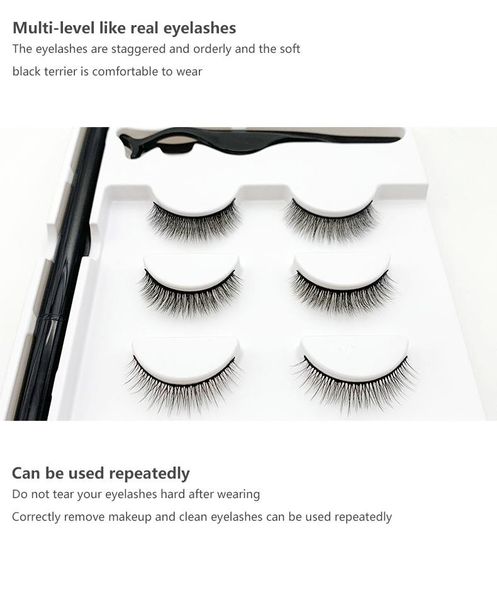

false eyelashes three pairs magnetic eyeliner kit 3d + liquid eyelash curler makeup