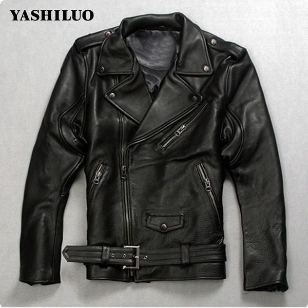 

fashion mens punk belted real leather waistcoat slim fit moto riding biker jacket zip coat italian designer1, Black