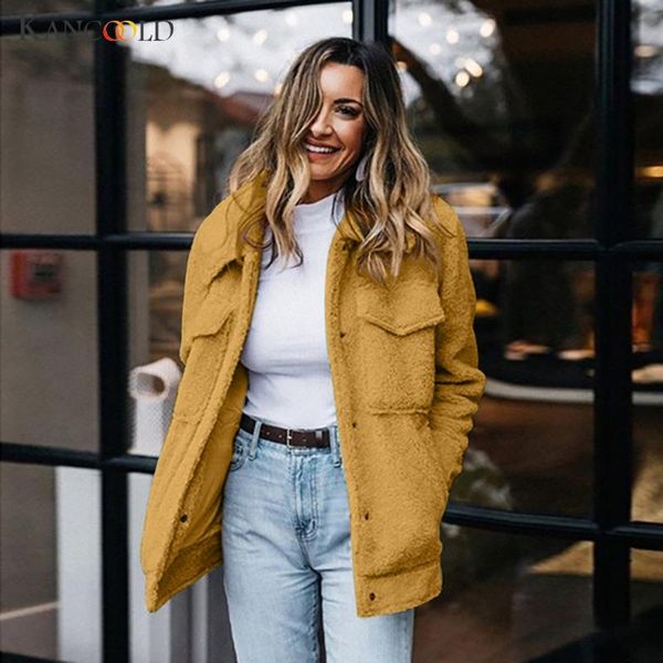 

kancoold coats teddy lazy fashion autumn winter faux shearling warm coat solid long sleeve new coats and jackets women 2020sep6, Black;brown