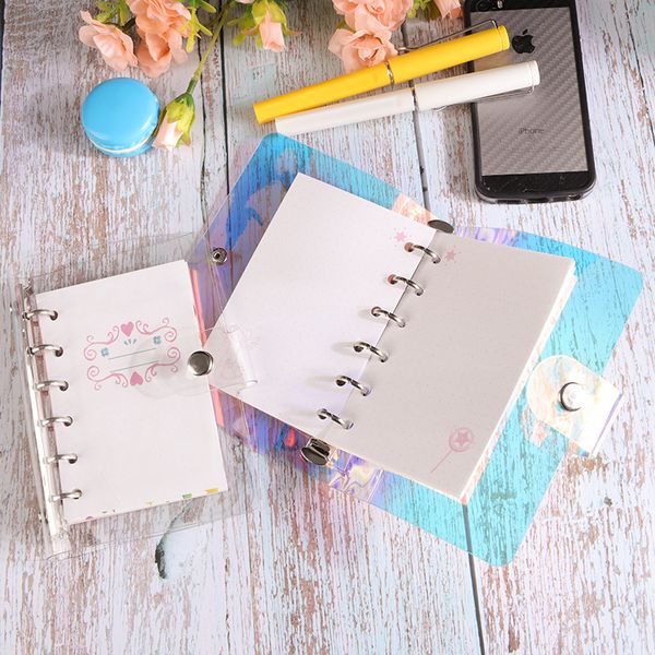 

a6 binder cover refillable notebook shell rainbow laser binder transparent notebook diary cover notebook planner binder school 19 l2, Purple;pink
