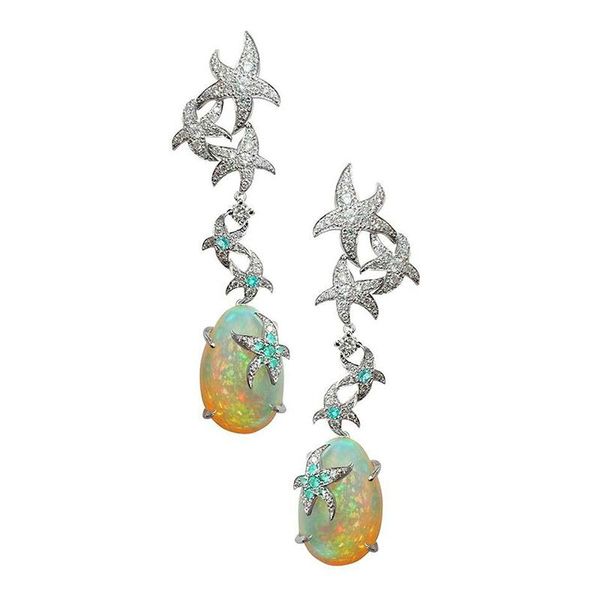 

dangle & chandelier long fire opal earrings for women color crystal starfish drop ladies accessories wedding jewelry brincos l5c264, Silver