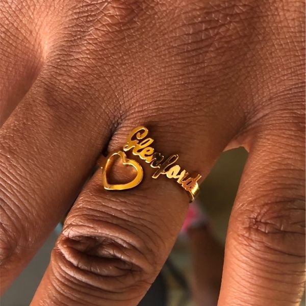 

personalized name rings adjustable date numbers heart sprial ring for women stainless steel men jewelry not fade 201006, Golden;silver