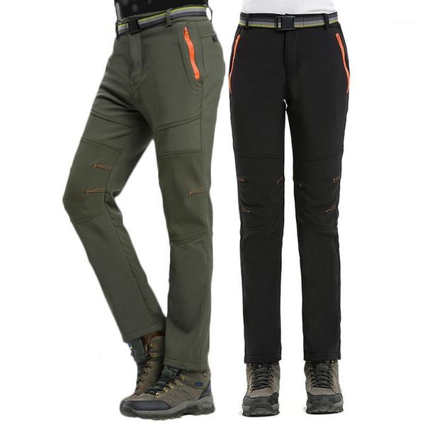 

winter warm waterproof pants men women climbing sports trousers camping ski softshell fleece hiking pants1, Black;green