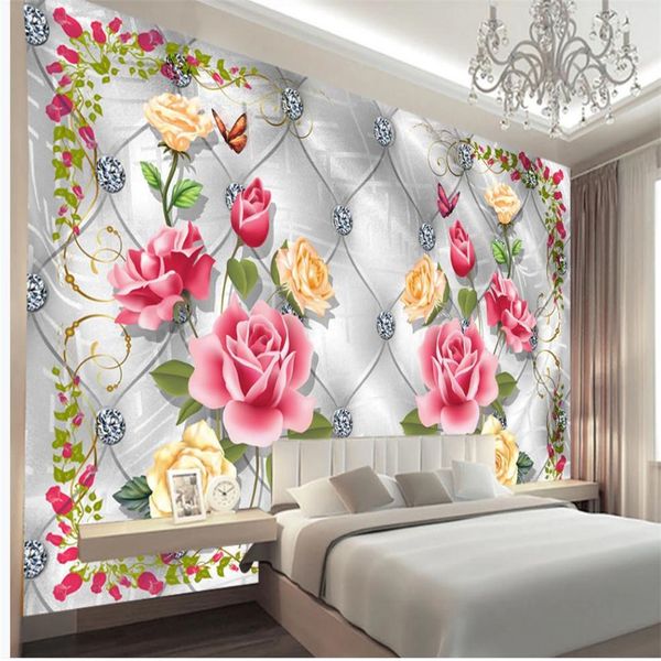 

european soft rose diamond wallpapers background wall mural 3d murals wallpaper for living room