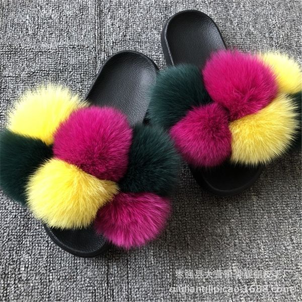 

4pxf slhjc slippers fur cute women autumn bedroom flat heel casual house shoes floor carpet drags winter sldies, Black