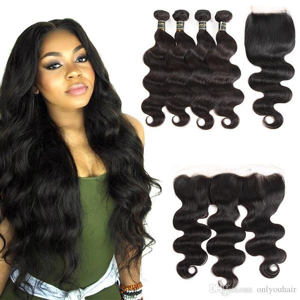 

est raw brazilian virgin hair body wave 4 bundles with frontal closure and human hair lace closure weaving body wave human hair bundles, Black;brown