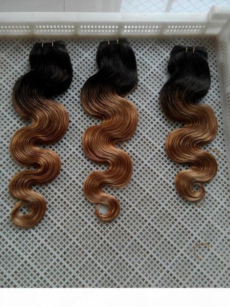 

t1 27 ombre two tones double weft hair extension 100% human hair weave 10-30 inchs brazilian body wave hair weaving, Black