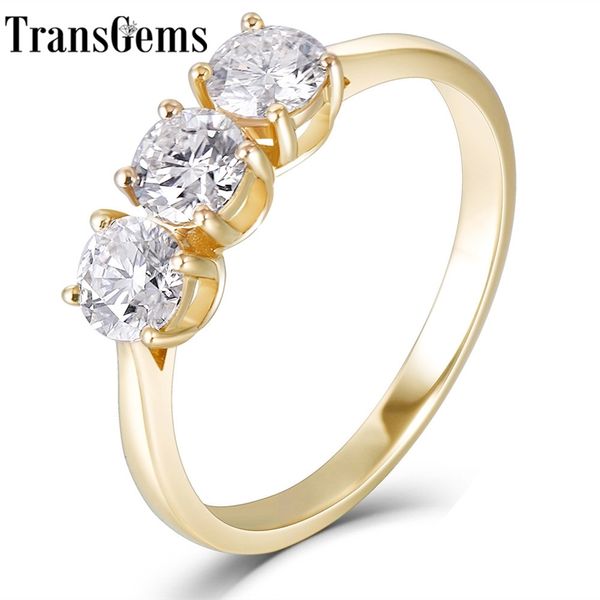 

transgems solid 14k yellow gold 3 stone total 1ctw f color moissanite wedding band engagement ring for women y200620, Slivery;golden